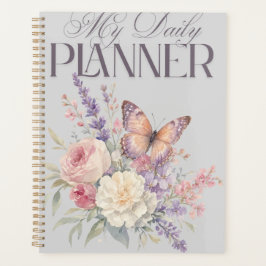 エレガントな水彩花と蝶のデイリー プランナー手帳