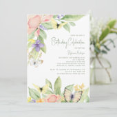 エレガントな水彩花と蝶のバースデーパーティ 招待状 (スタンド正面)