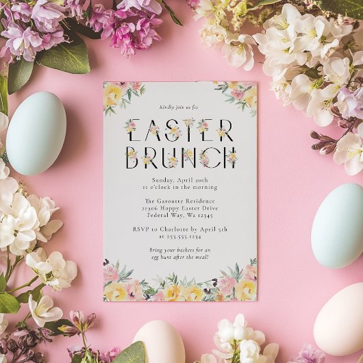 エレガントな水彩花のイースターブランシュ 招待状