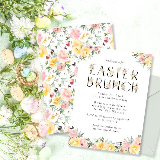 エレガントな水彩花のイースターブランシュ 招待状