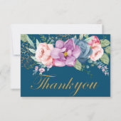 エレガントな水彩花のウェディングサンクスカード サンキューカード (正面)
