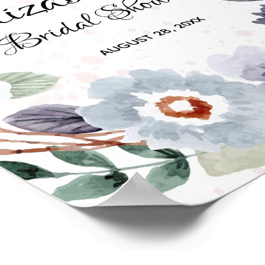 エレガントな水彩花のウェディングシャワーサイン ポスター (角)