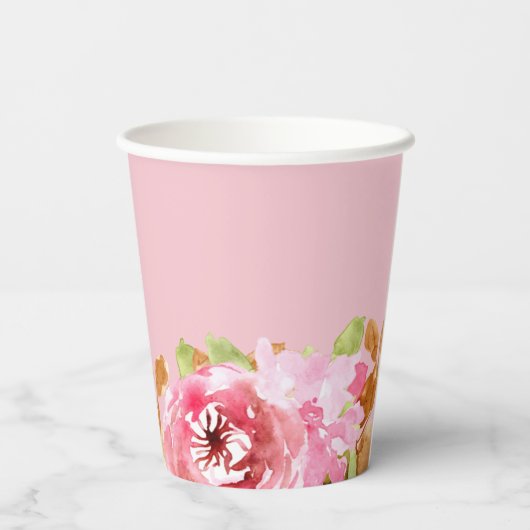 エレガントな水彩花のウェディングシャワー 紙コップ (裏面)