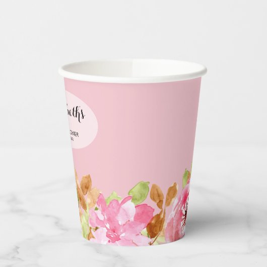 エレガントな水彩花のウェディングシャワー 紙コップ (左)