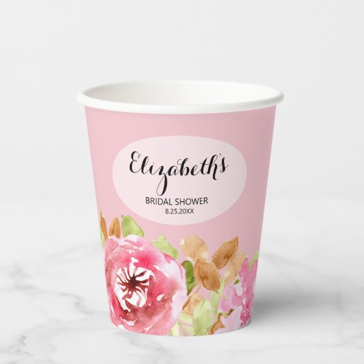 エレガントな水彩花のウェディングシャワー 紙コップ (正面)
