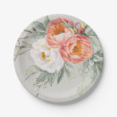 エレガントな水彩花のピーコック ペーパープレート (正面)