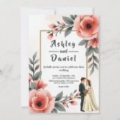 エレガントな水彩花のブライダル＆グルームの結婚式 招待状 (正面)