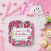 エレガントな水彩花のホットピンクのブライダルシャワー ペーパープレート (パーティー)