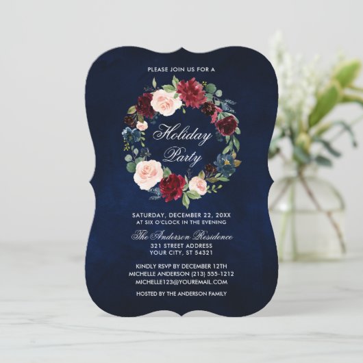 エレガントな水彩花のホリデーパーティー ブラケット 招待状 (スタンド正面)