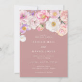 エレガントな水彩花のモス ピンクのウェディング 招待状 (正面)