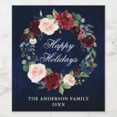 エレガントな水彩花のリース ホリデーパーティー ワインラベル (シングルラベル)