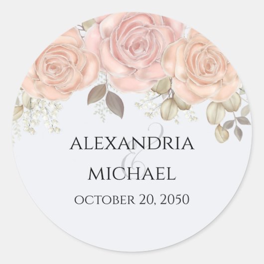 エレガントな水彩花のローズゴールドのアンパサンド ラウンドシール (正面)