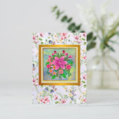 エレガントな水彩花の植物画 スプリングブーケ ポストカード (スタンド正面)