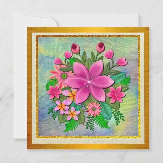 エレガントな水彩花の植物画 スプリングブーケ 招待状 (正面)