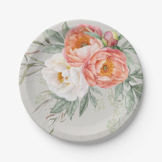 エレガントな水彩花の芍薬 ペーパープレート (正面)