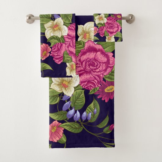 エレガントな水彩花の装飾的な目を引く バスタオルセット (インサイチュ)