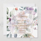 エレガントな水彩花の透明ウェディング 招待状 (正面)