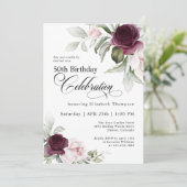 エレガントな水彩花の50歳の誕生日 招待状 (スタンド正面)