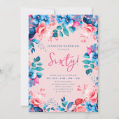 エレガントな水彩花の60歳誕生日パステルピンク 招待状 (正面)