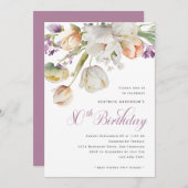 エレガントな水彩花の80歳誕生日パーティー 招待状 (正面/裏面)