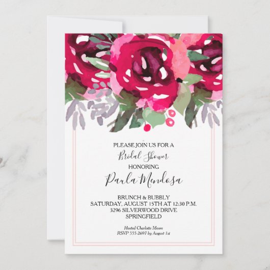 エレガントな水彩花イラストのウェディングシャワー招待状 (正面)