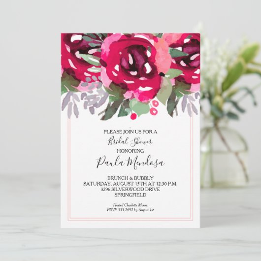 エレガントな水彩花イラストのウェディングシャワー招待状 (スタンド正面)