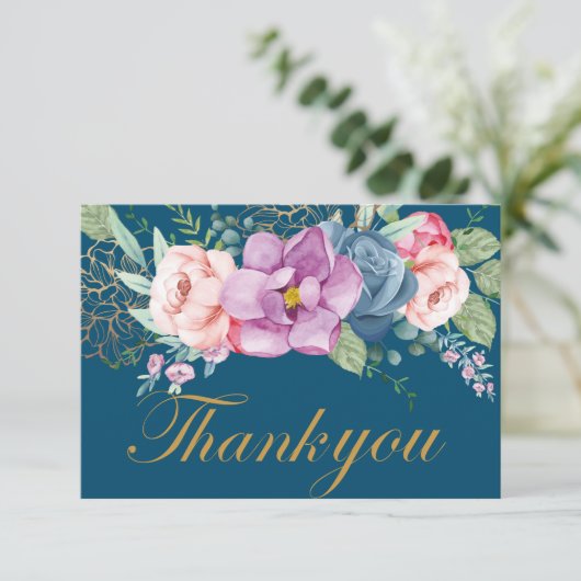 エレガントな水彩花イラストのウェディング感謝カード サンキューカード (スタンド正面)