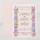 エレガントな水彩花イラストのウェディング招待状 招待状 (正面/裏面)