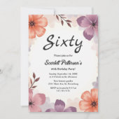 エレガントな水彩花イラストのロマンチックなサマー誕生日 招待状 (正面)