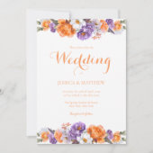 エレガントな水彩花イラストの紫の花 ウェディング 招待状 (正面)