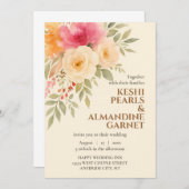 エレガントな水彩花イラストの結婚式招待状 招待状 (正面/裏面)