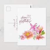 エレガントな水彩花イラストの誕生日カード ポストカード (正面/裏面)