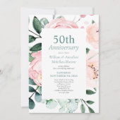 エレガントな水彩花イラストの50周年結婚記念日 招待状 (正面)