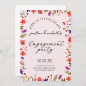 エレガントな水彩花エンゲージメントのお祝い 招待状 (正面/裏面)