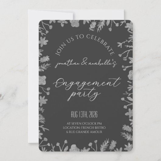 エレガントな水彩花エンゲージメントのお祝い 招待状 (正面)