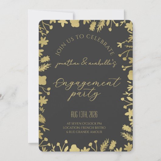 エレガントな水彩花エンゲージメントのお祝い 招待状 (正面)