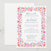 エレガントな水彩花フレーム フェミニン ウェディング 招待状 (正面/裏面)