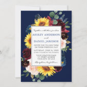エレガントな水彩花フレーム ブルー ウェディング 招待状 (正面)
