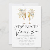 エレガントな水彩花モチーフのシャンパン ブライダルシャワー 招待状 (正面)