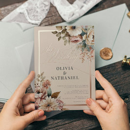 エレガントな水彩花モチーフの秋のウェディング 箔招待状