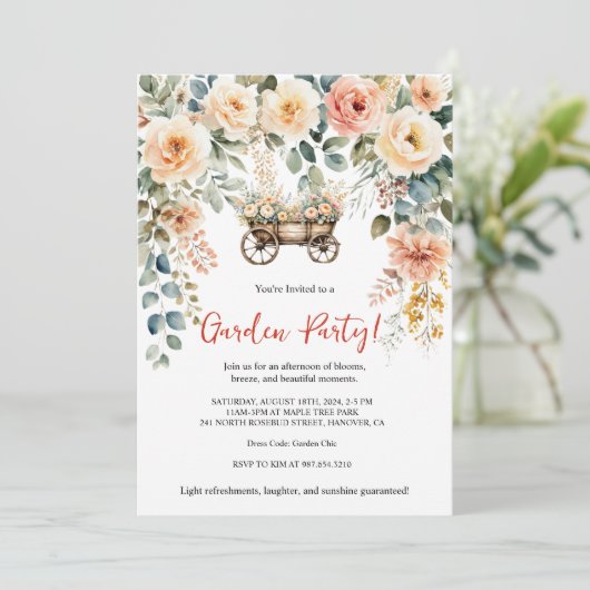 エレガントな水彩花園パーティーの招待状 招待状 (スタンド正面)