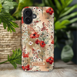 エレガントな水彩花柄のオーダーメイド iPhone 16 PLUSケース