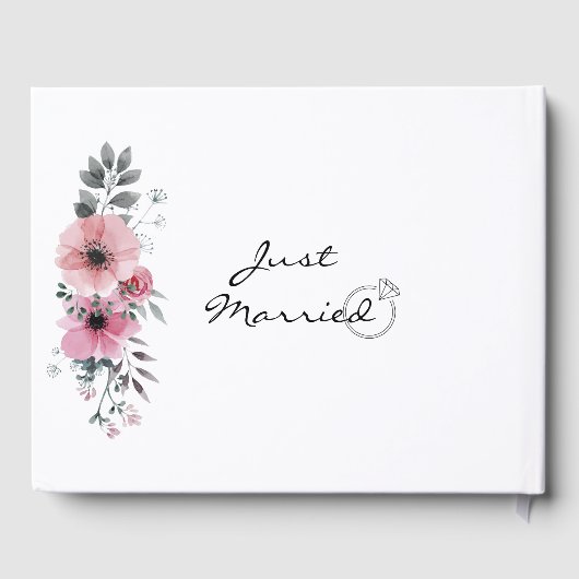 エレガントな水彩花柄のカスタム写真ウェディング ゲストブック (裏面)