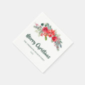 エレガントな水彩花柄のクリスマスパーティー スタンダードカクテルナプキン (角)