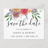 エレガントな水彩花柄の結婚式Save the Date ポストカード (正面)