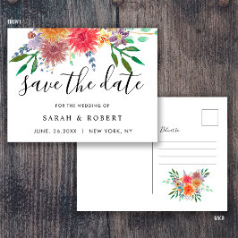 エレガントな水彩花柄の結婚式Save the Date ポストカード