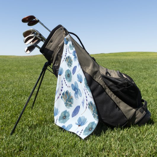 エレガントな水彩花柄の装飾的な目を引くデザイン ゴルフタオル (グリーン)