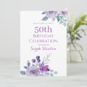 エレガントな水彩花柄の50歳の誕生日 招待状 (スタンド正面)