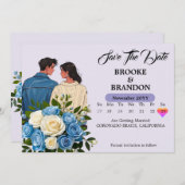 エレガントな水彩花柄のSave the Dateカード セーブザデート (正面/裏面)