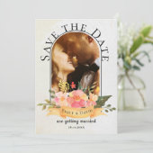 エレガントな水彩花柄キュートフォトウェディング 案内状 (スタンド正面)